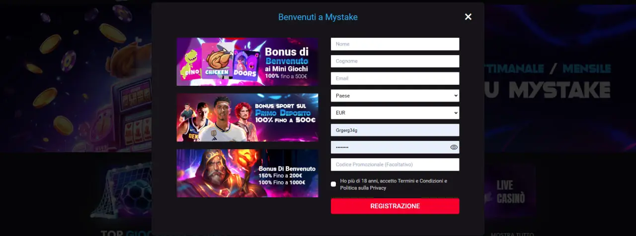 Registrazione su MyStake Casino Registrazione su MyStake Casino