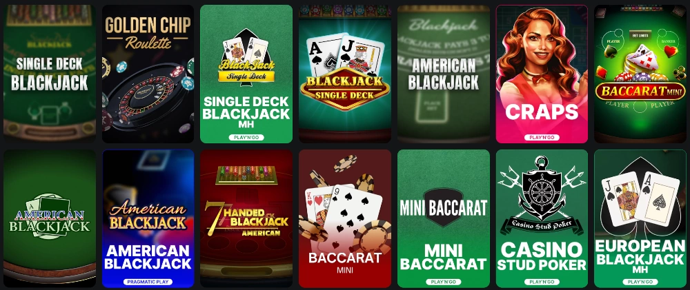 {78} roulette, blackjack, video poker, baccarat,