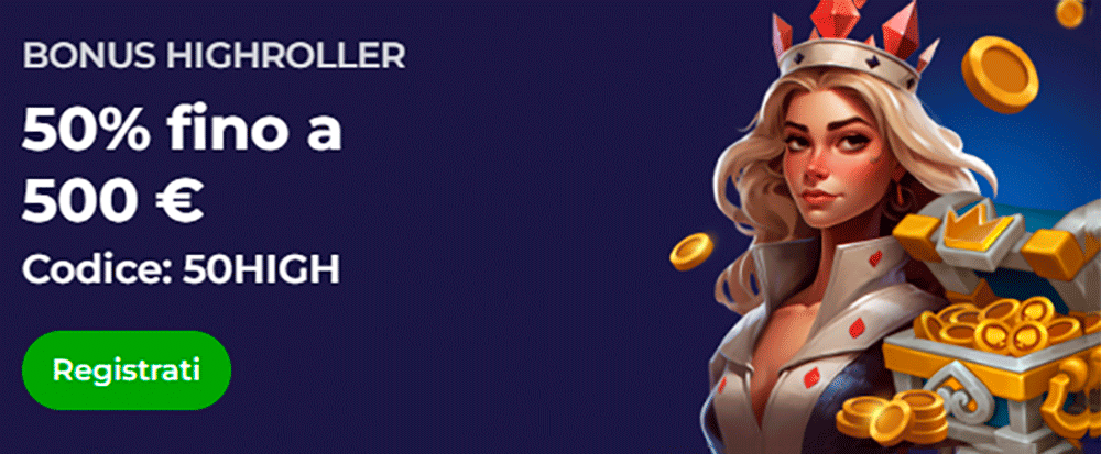 Bonus High Roller su Lazybar - premi esclusivi per i grandi giocatori! Bonus High Roller su Lazybar - offerta esclusiva per i giocatori con puntate elevate, limiti aumentati e vantaggi extra.