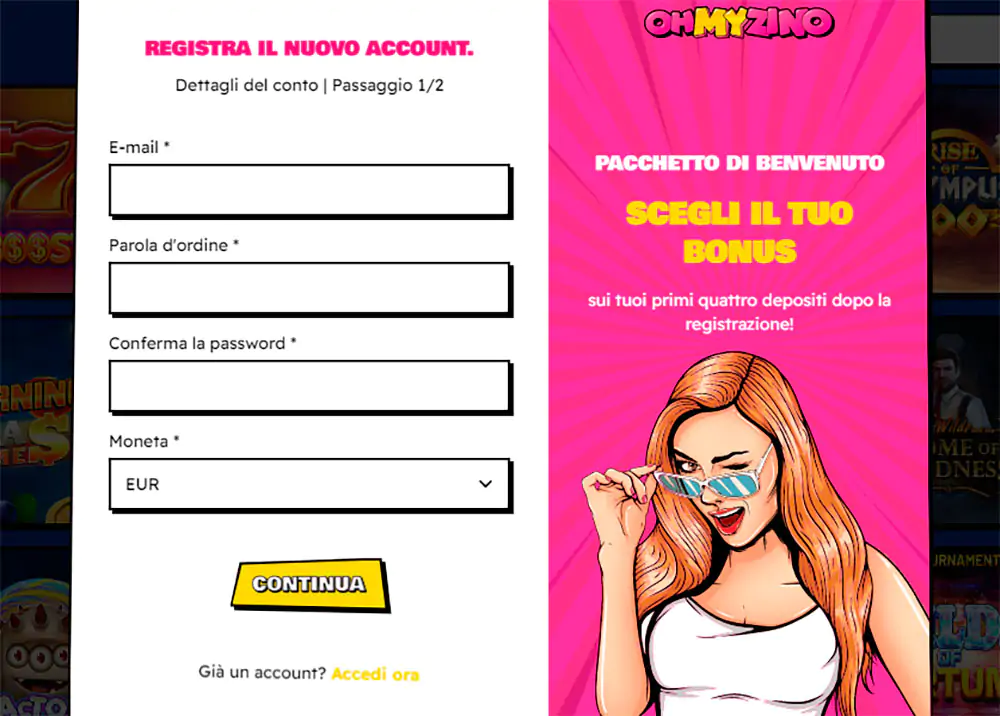 Registrazione al casinò Ohmyzino Ohmyzino casino Registrazione