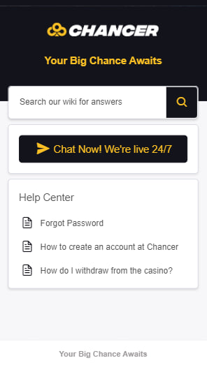 Servizio di supporto Chancer Bet