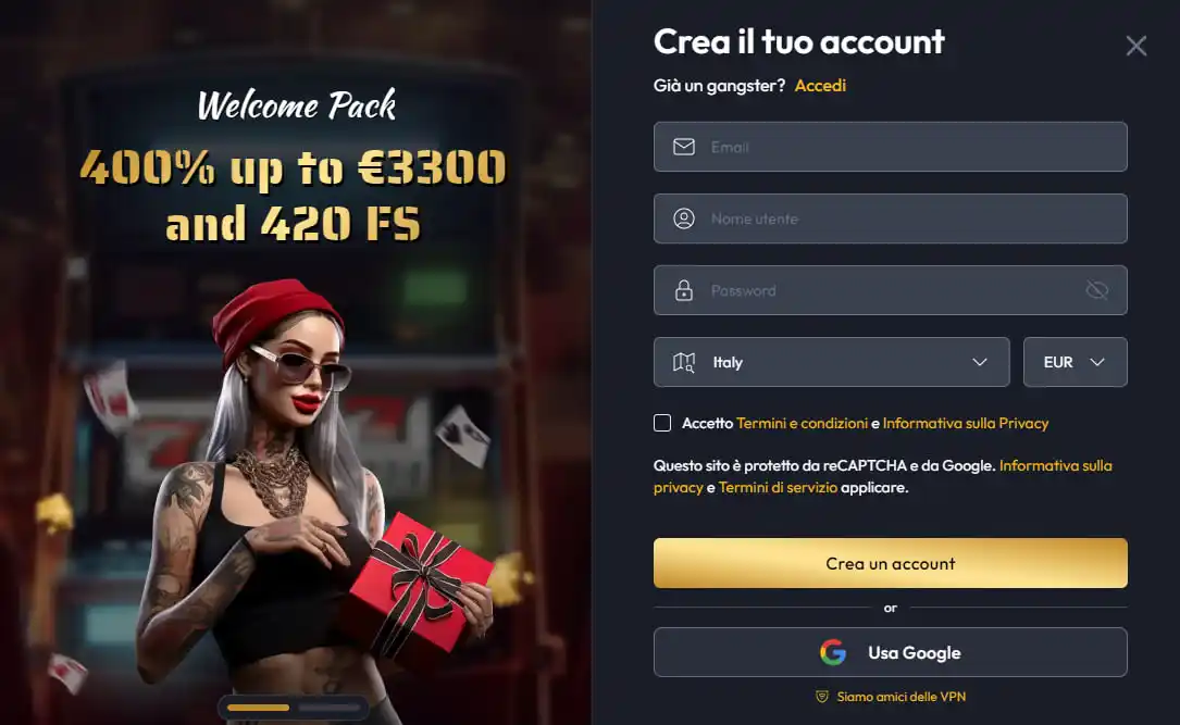 Registrazione Gangsta Casino Registrazione Gangsta Casino